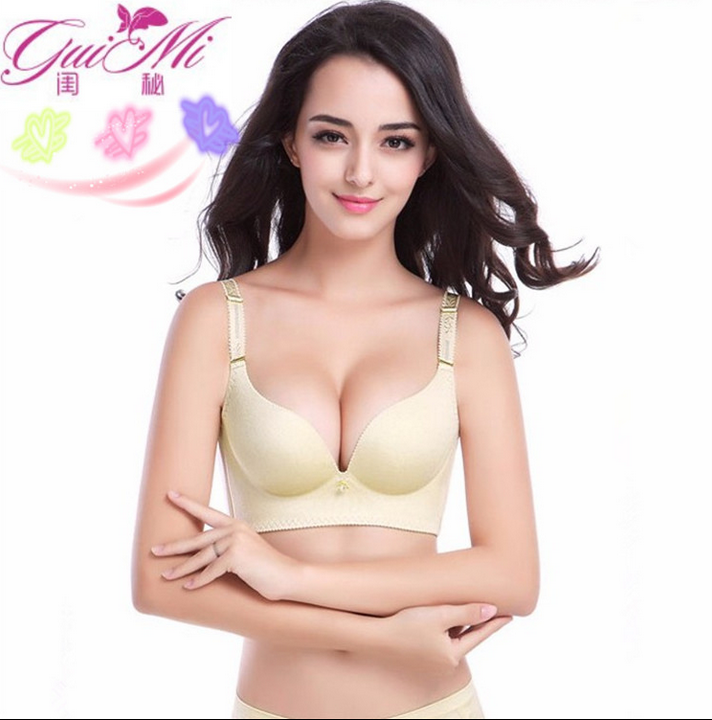 闺秘彪悍款一片式无痕无钢圈文胸性感聚拢调整型小胸罩光面女内衣