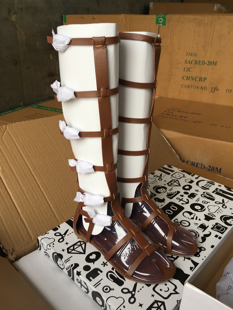 出美国原单美腿鱼棕色角斗士平底罗马凉鞋一件代发实体批发出口