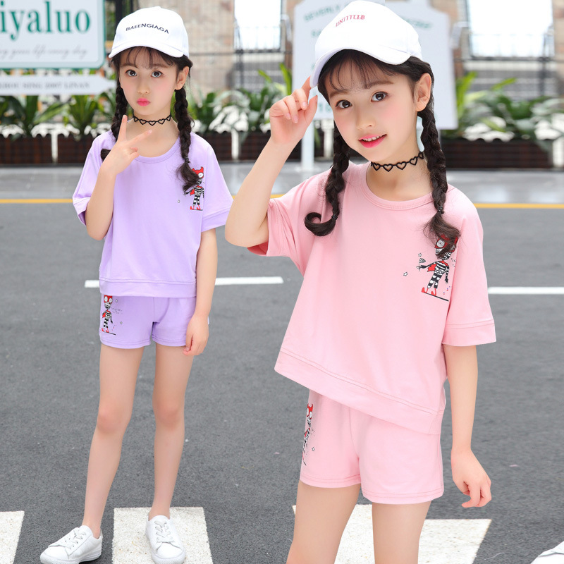 2018夏季新款女童套装6韩版潮流款7短袖短裤8女孩衣服9运动二件套